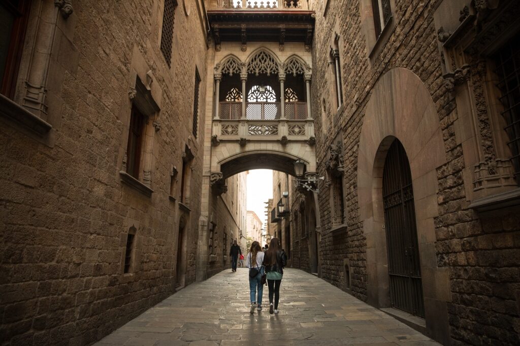 Locals walking in Gothic Quarter, Barcelona