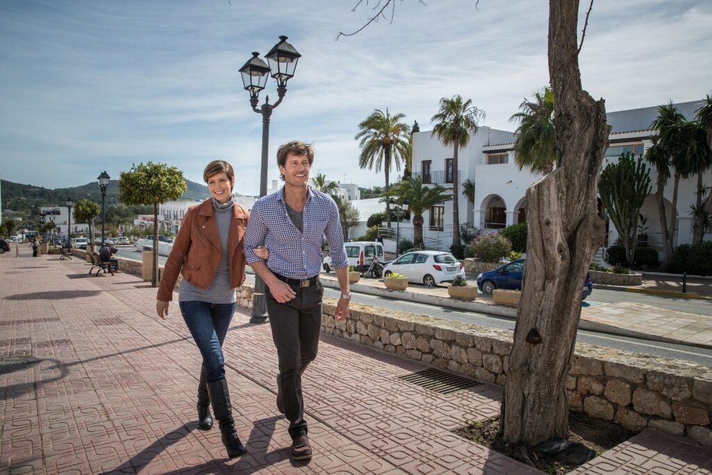 Couple exploring a town in Ibiza