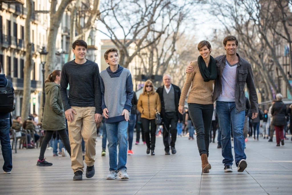 Family walking the streets of Barcelona