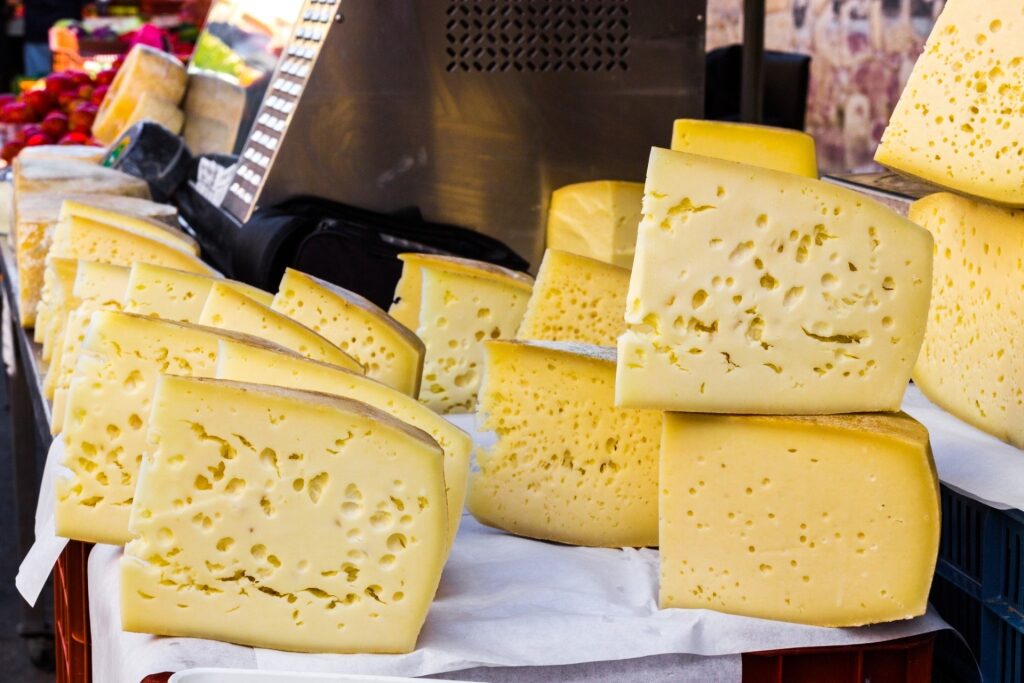 Cheese sold at a market in Chania