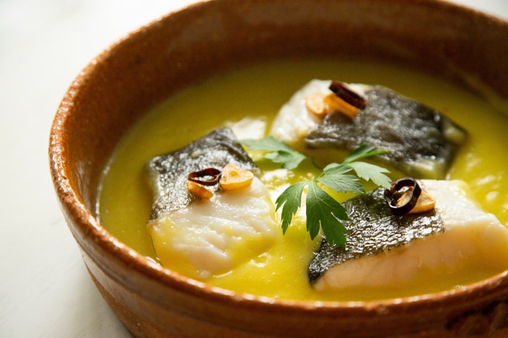 Bacalao al pil pil in a bowl 