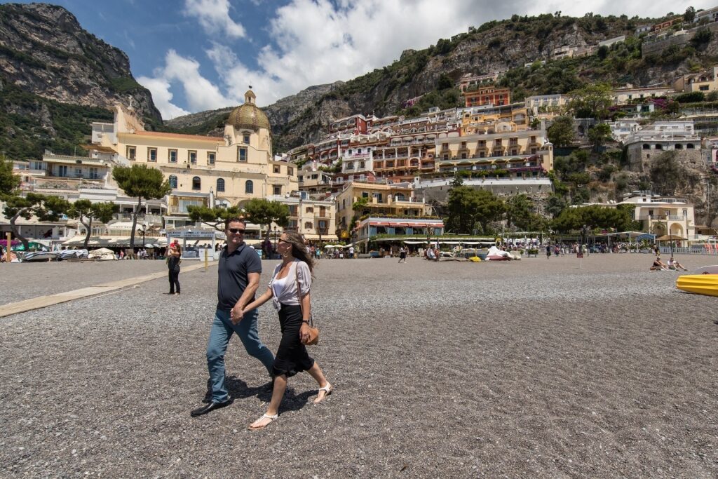 Couple strolling Amalfi Town