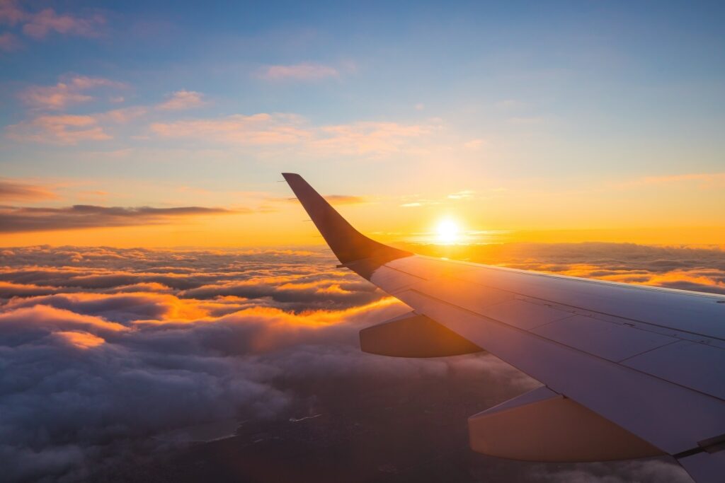 Airplane during sunset