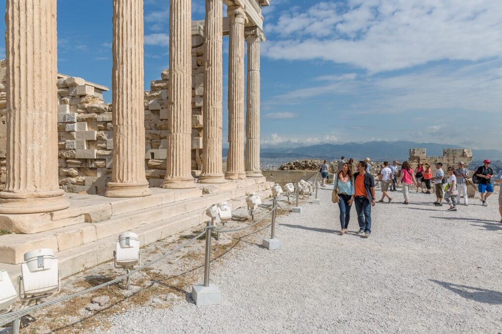 Couple exploring the Acropolis in Athens, Greece