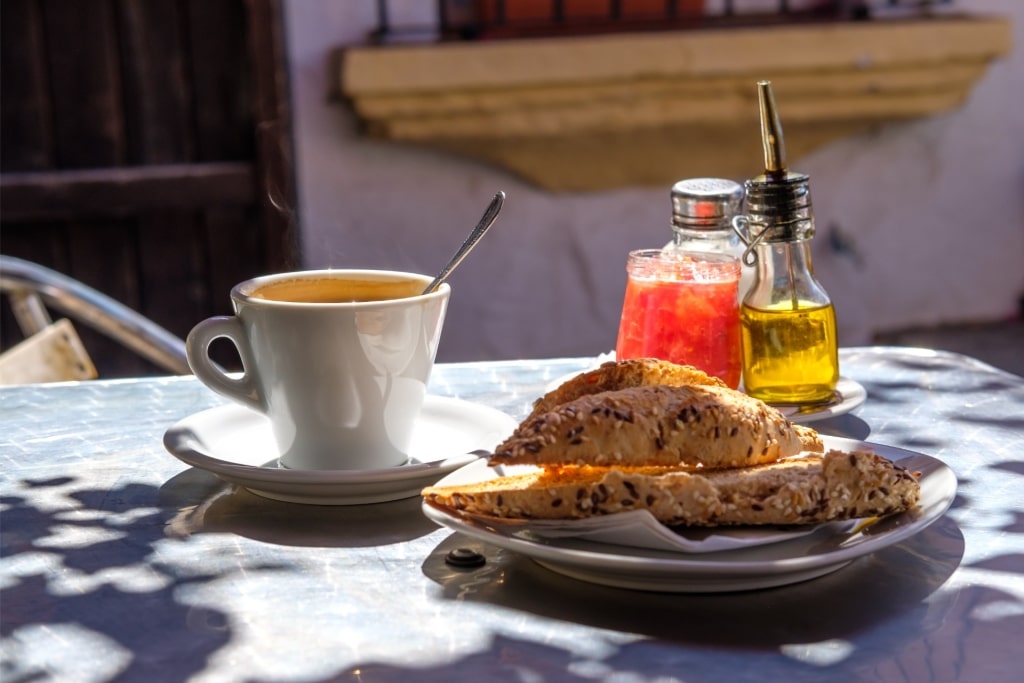 Breakfast food at a restaurant in Spain