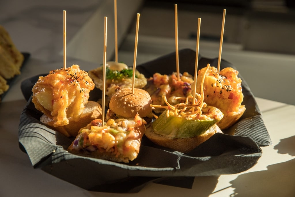 Tasty pintxos on a platter