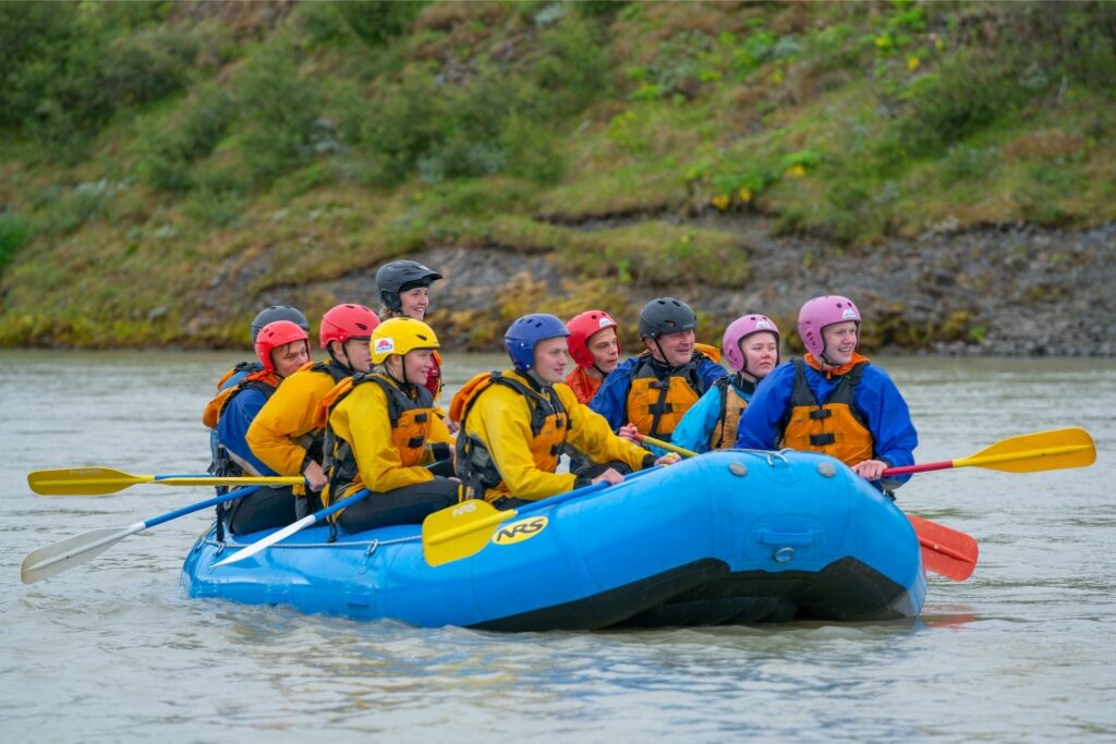 People on a white water rafting adventure in Hvita River