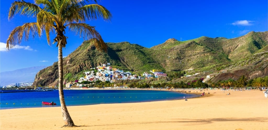 Golden sands of a beach in Tenerife in Canary Islands, Spain