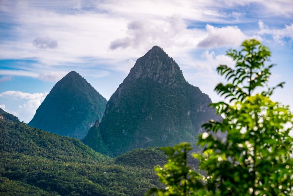 Peaks of the iconic Pitons in St. Lucia