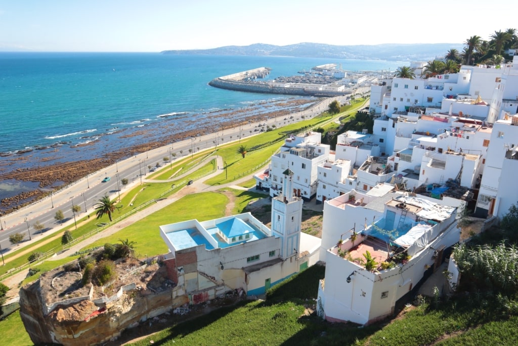 Whitewashed buildings in Tangier's Medina, Morocco