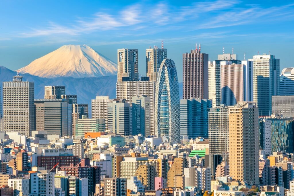 Scenic skyline of Tokyo with view of Mount Fuji