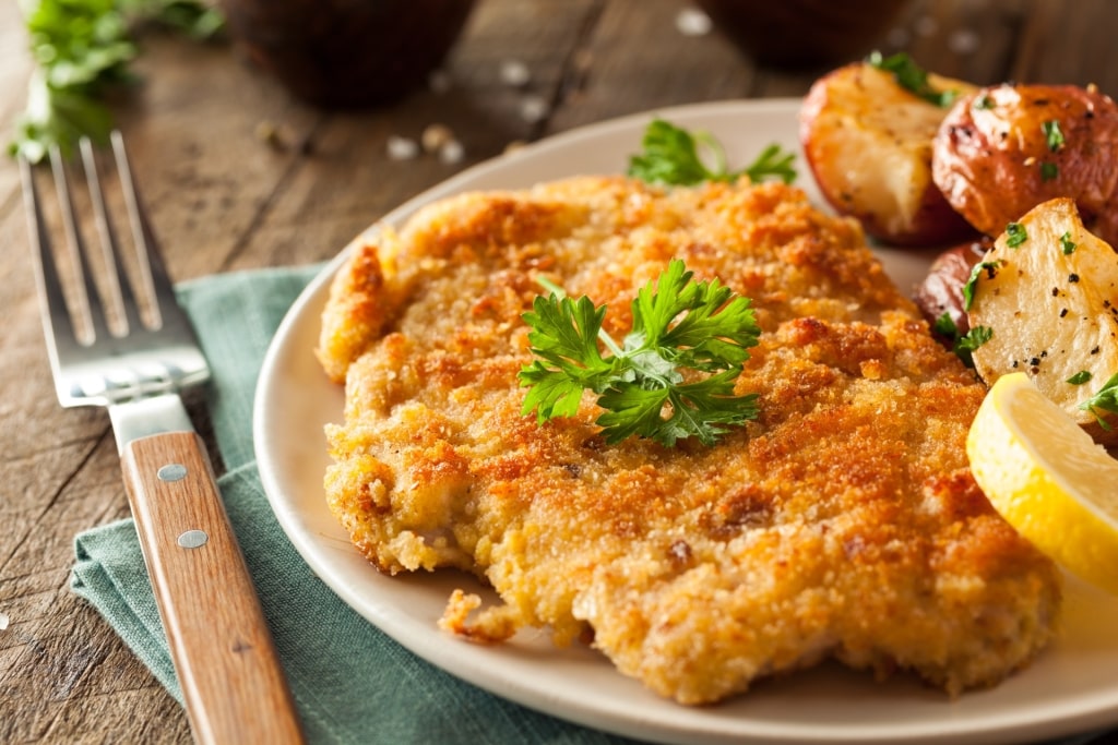 Plate of savory wiener schnitzel