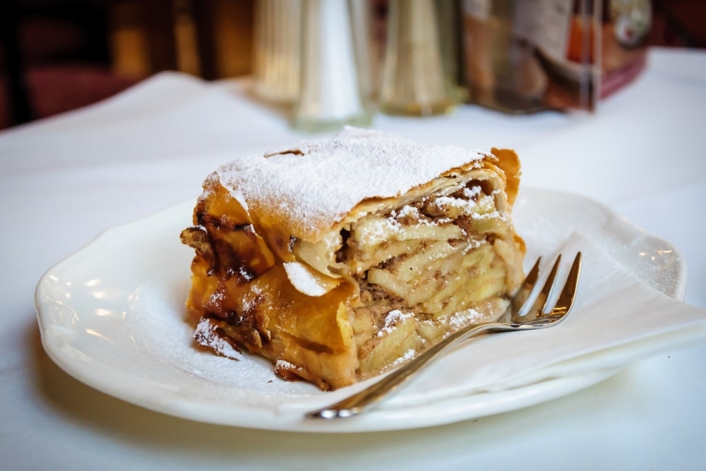 Slice of warm apfelstrudel