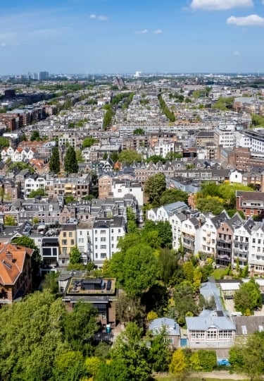 Cityscape of Amsterdam in July