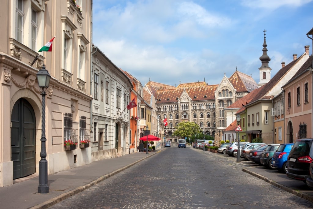 Street view of shops in the Castle District, Budapest