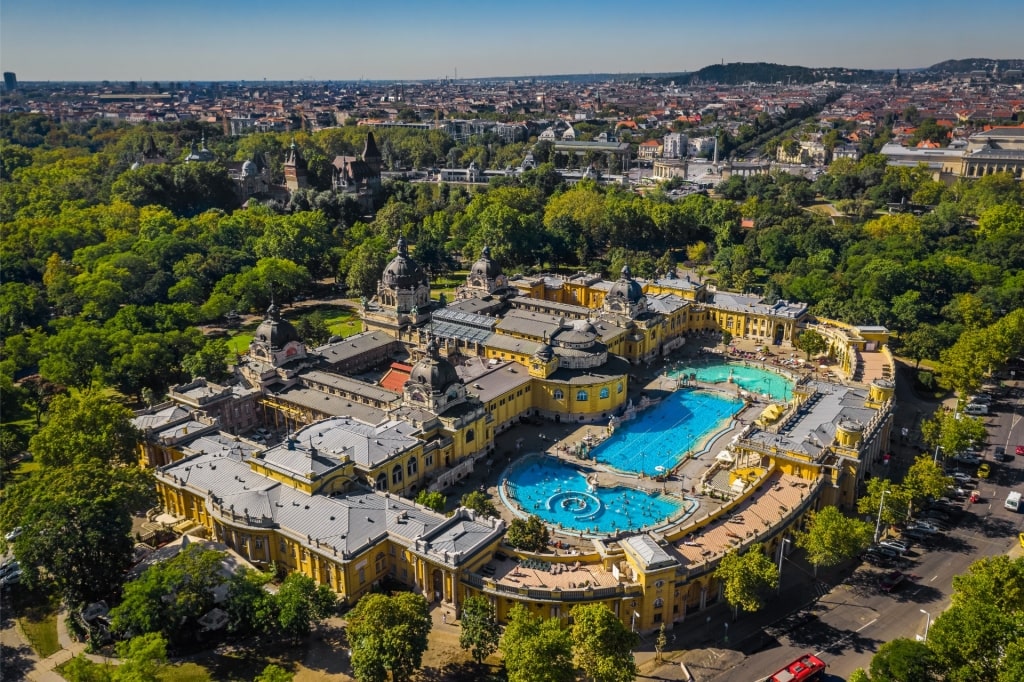 Aerial view of Szechenyi Thermal Bath in Budapest, Hungary