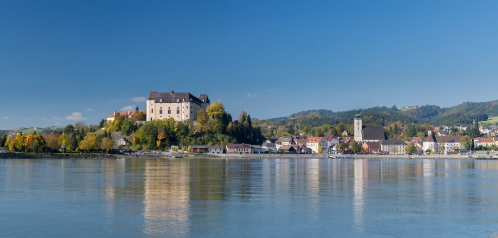 Scenic waterfront of Grein, Austria