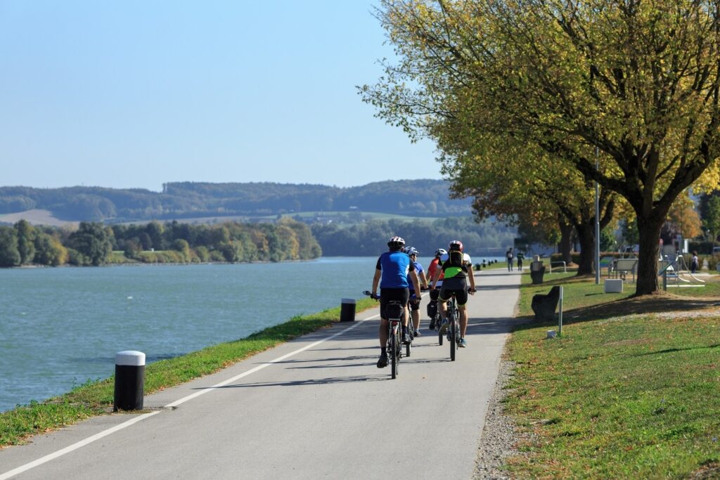 People biking in Ybbs, Austria