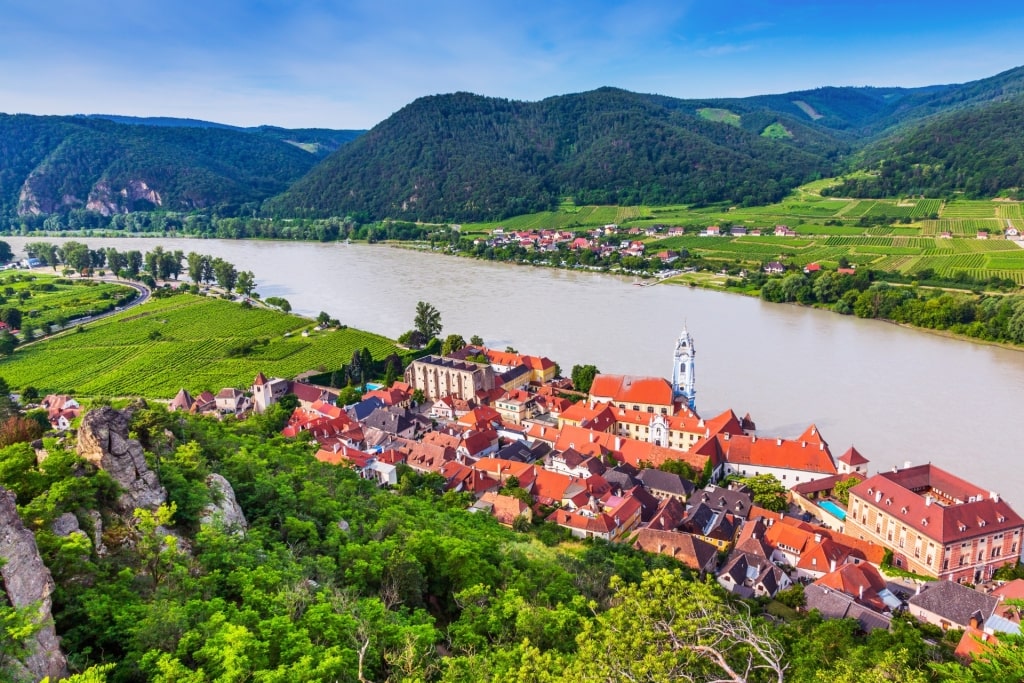 Aerial view of a town in Austria