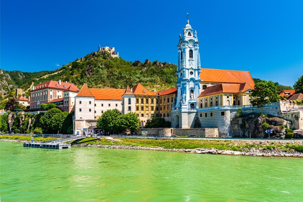 View of the church and castle in Dürnstein
