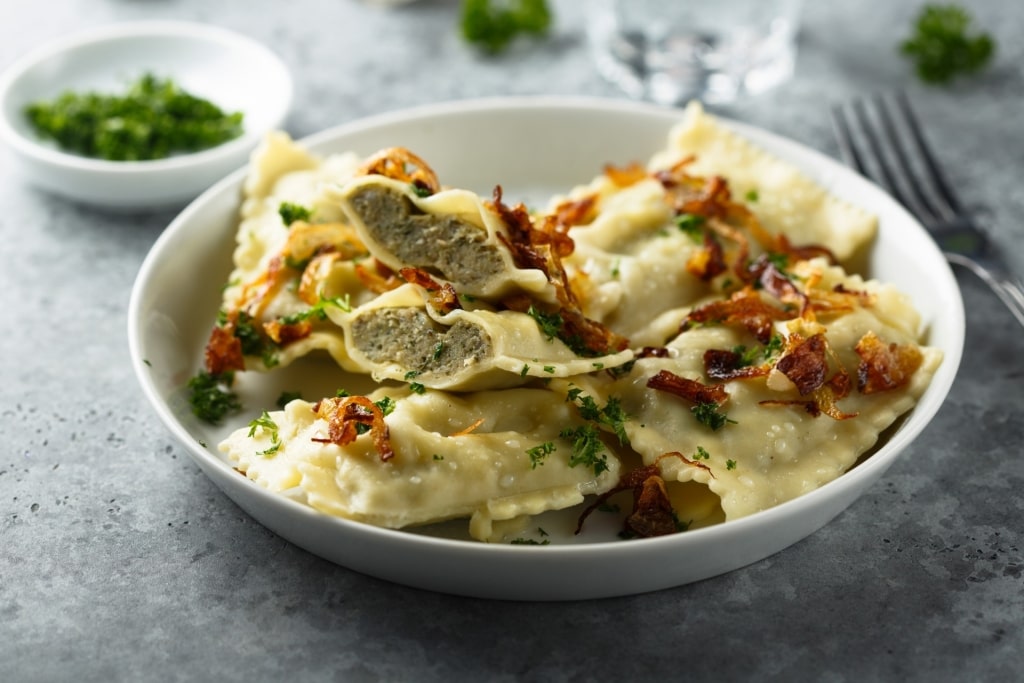 Bowl of savory maultaschen