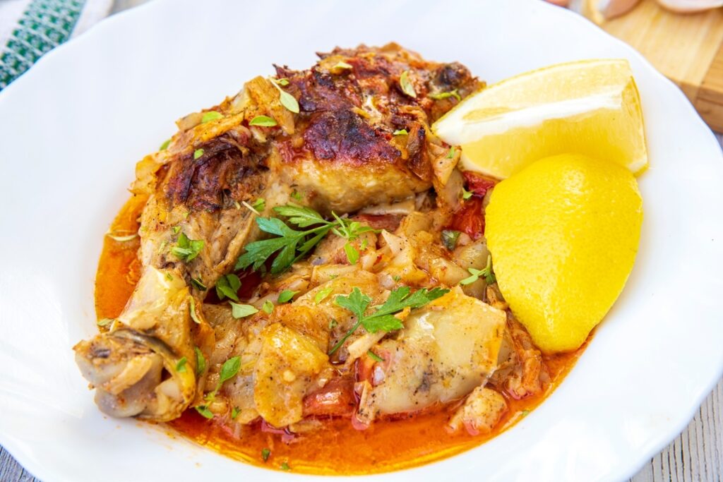 Hearty chicken paprikash on a plate