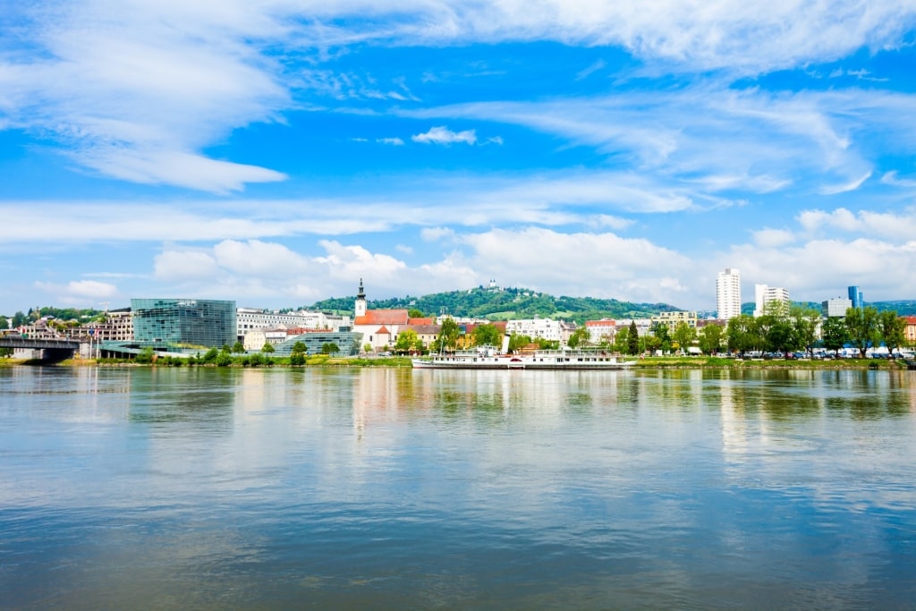 Waterfront view of Linz