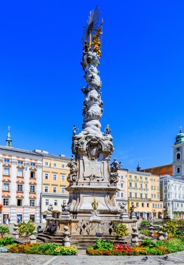 Street view of Hauptplatz in Linz Austria