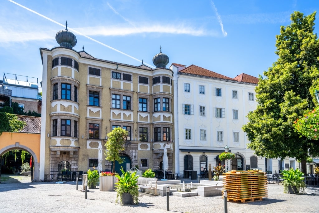 Old market in Hauptplatz in Linz Austria