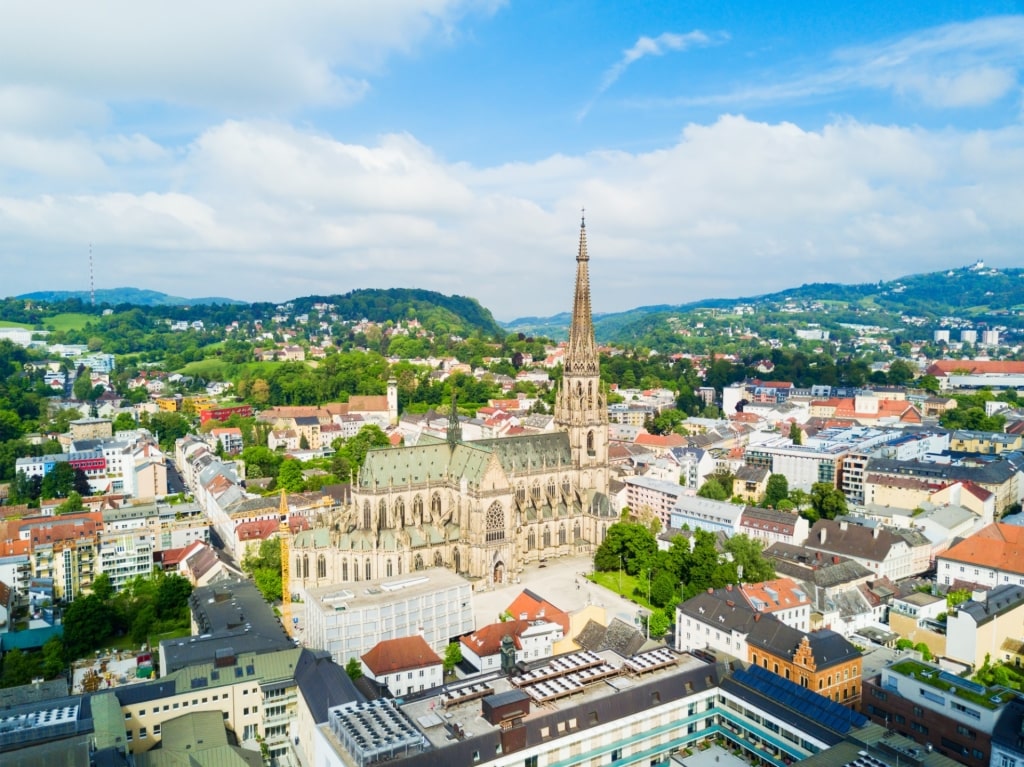 Aerial view of Altstadt with historic church