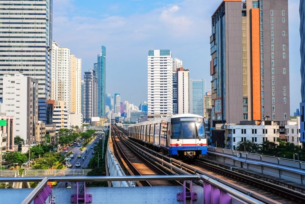 Train in Bangkok with city view