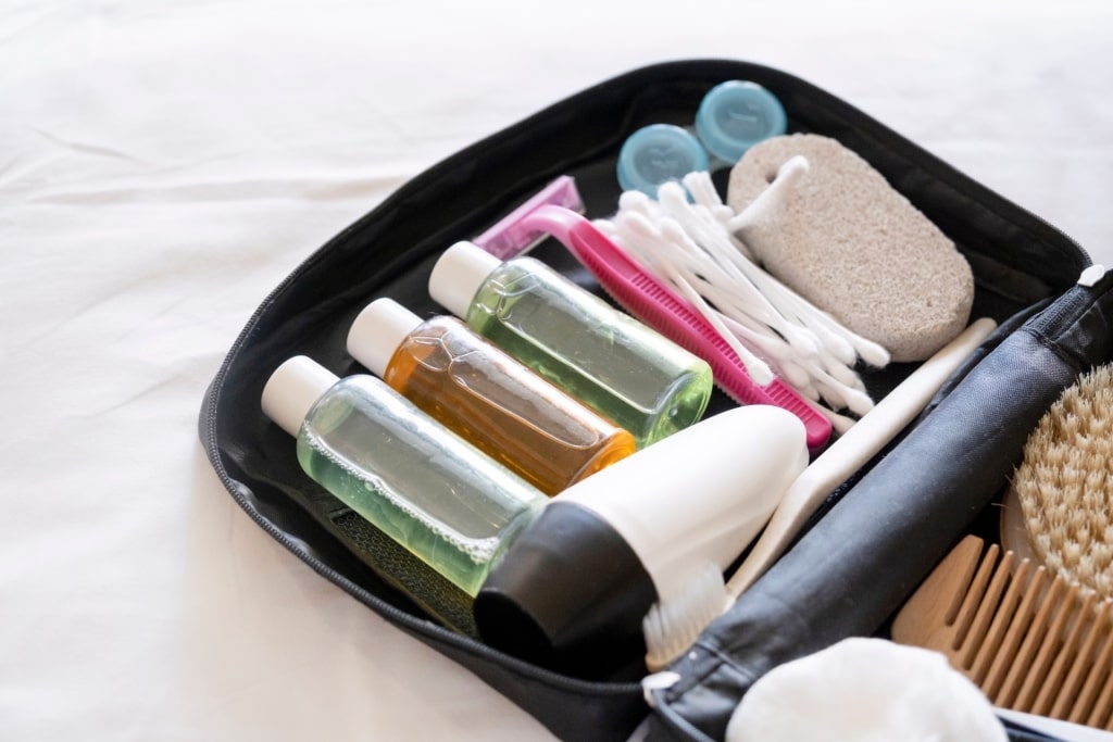 Basic toiletries in a mini bag