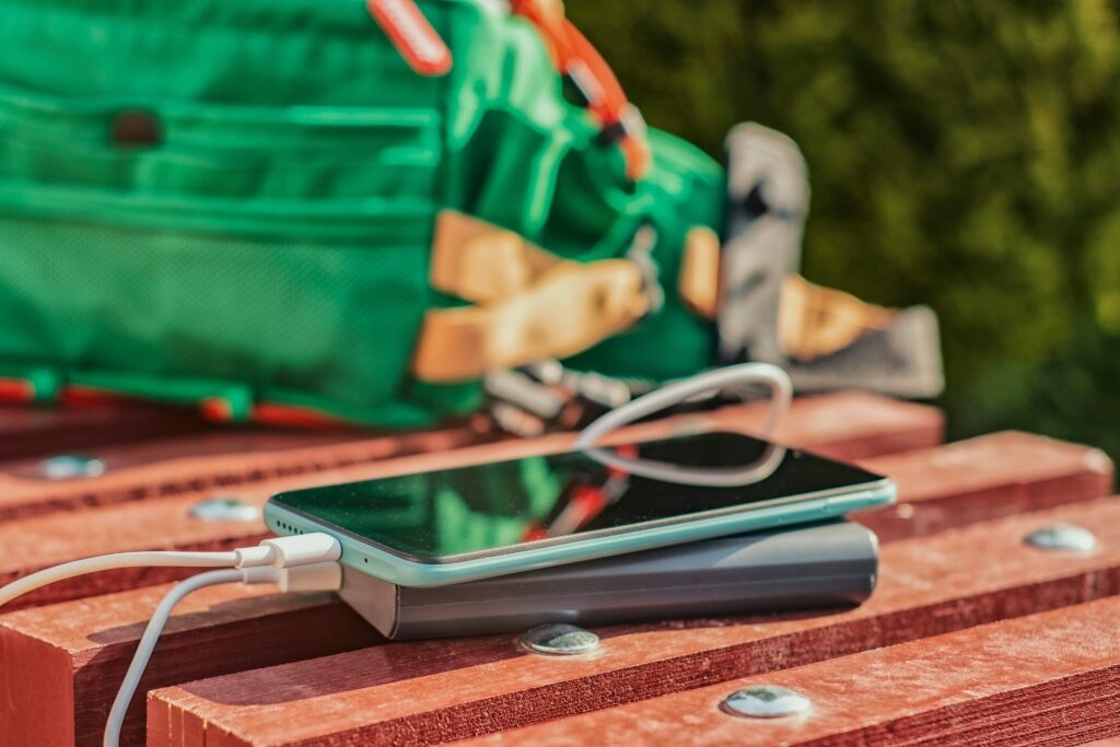 Phone plugged into a power bank