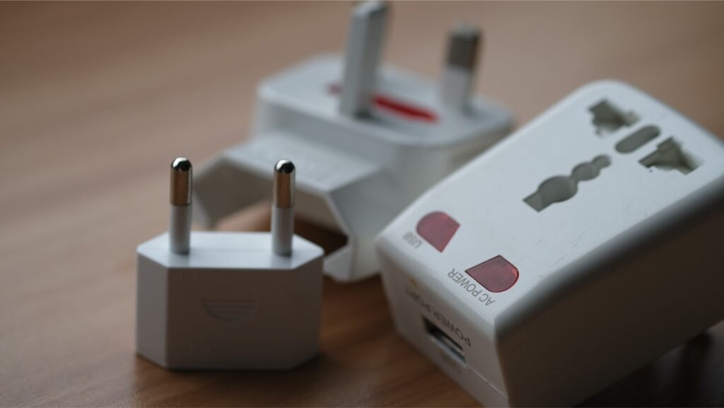 Travel adapters on a table