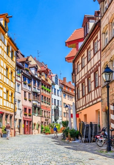 Colorful street in Nuremberg in Bavaria, Germany