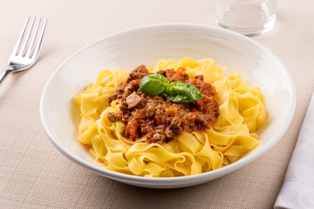 Bowl of tasty Tagliatelle al Ragù