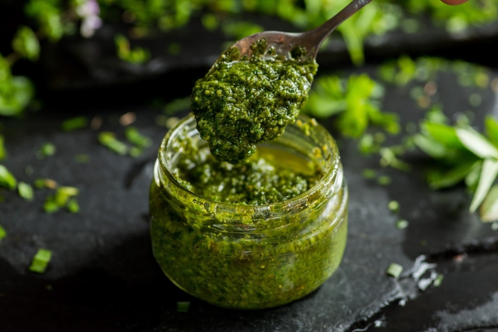 Pesto sauce in a jar