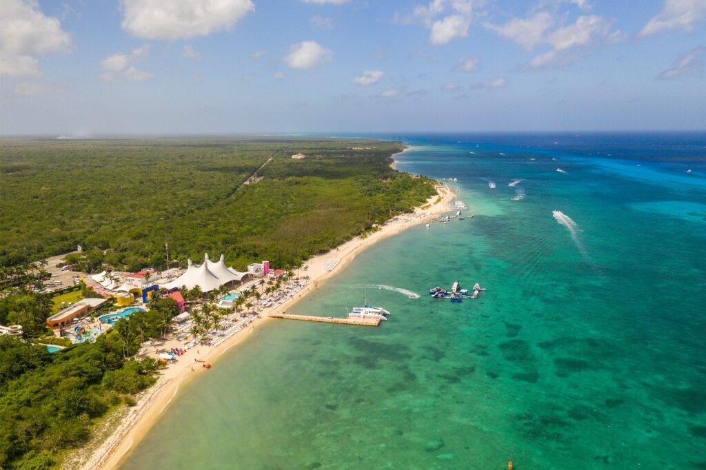 Aerial view of Playa Mia Grand Beach Park in Cozumel, Mexico