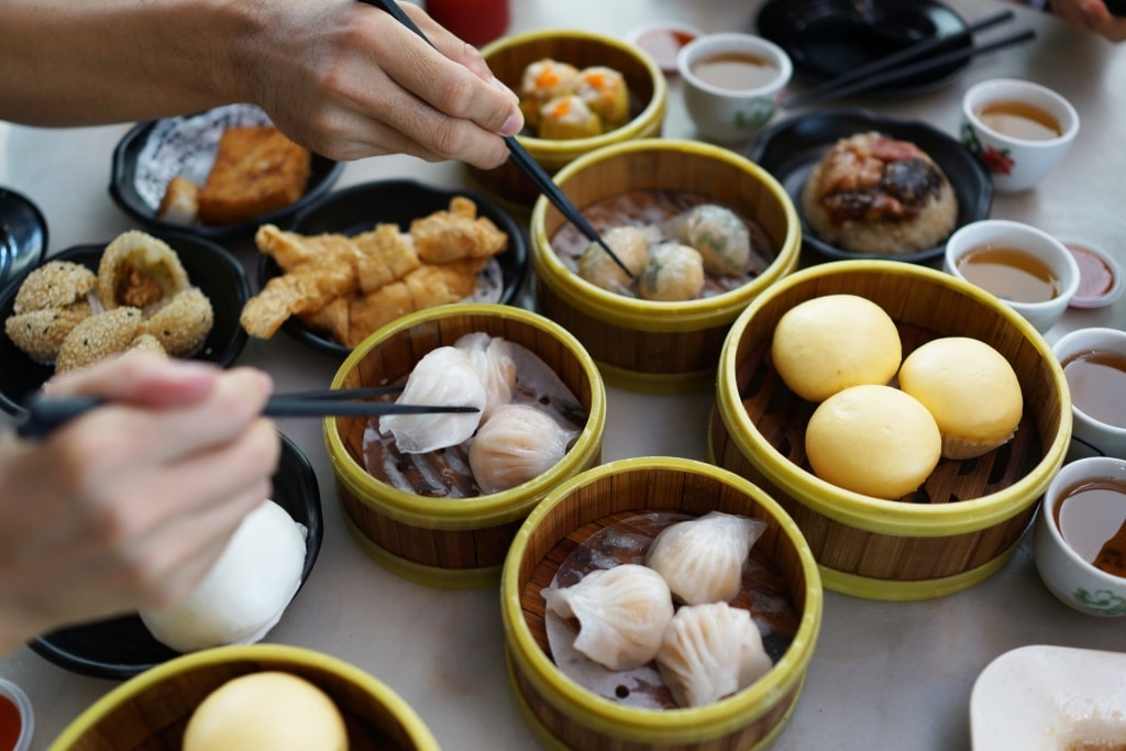 People eating dim sum in Hong Kong