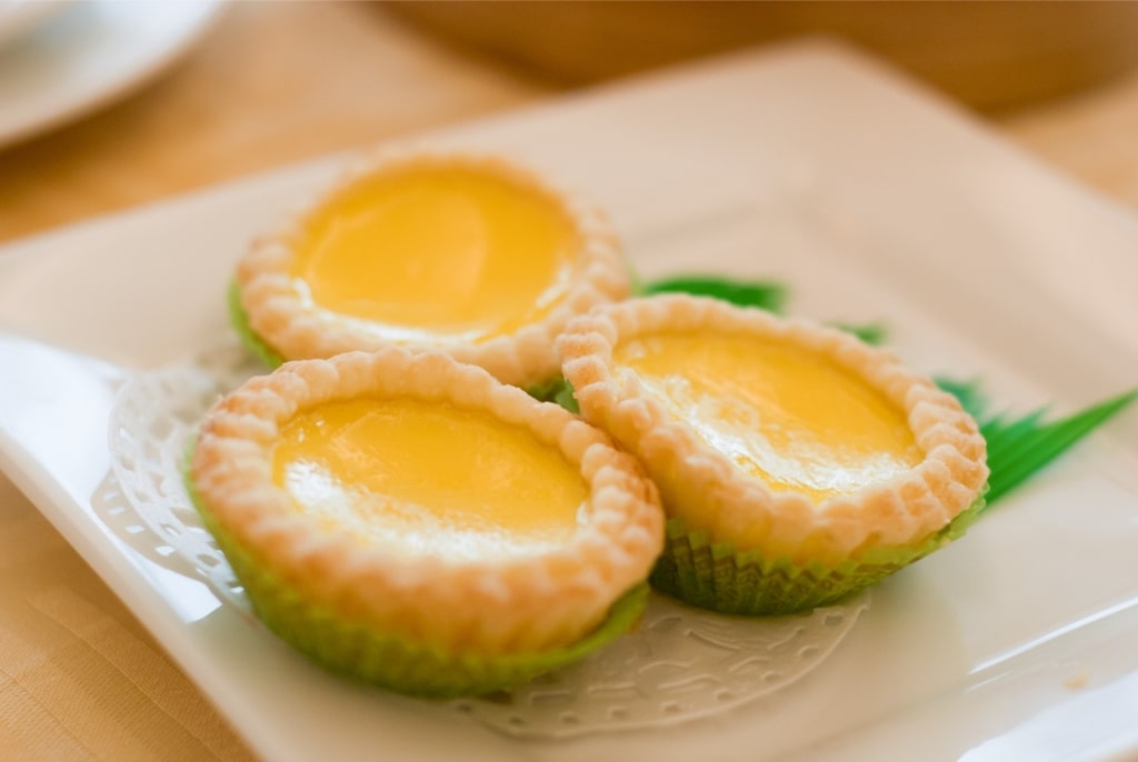 Platter of delicious dan taat or egg tarts