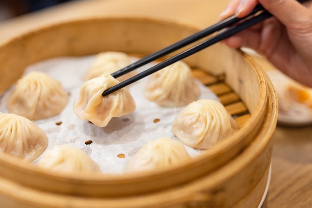 Freshly made xiao long bao or soup dumplings
