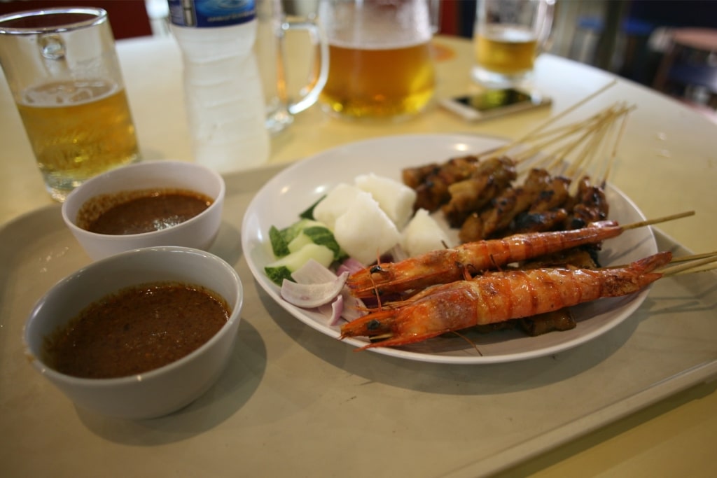 Hawker food with cold beer