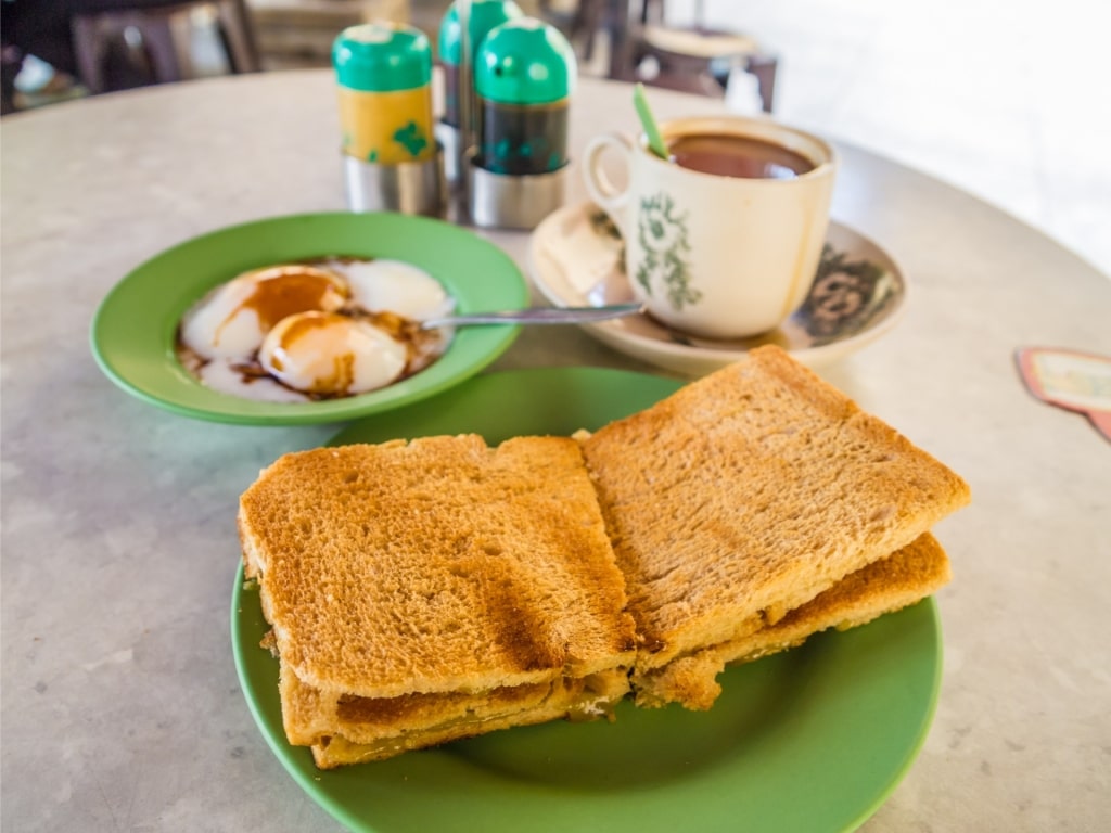 Kaya toast with eggs on the side