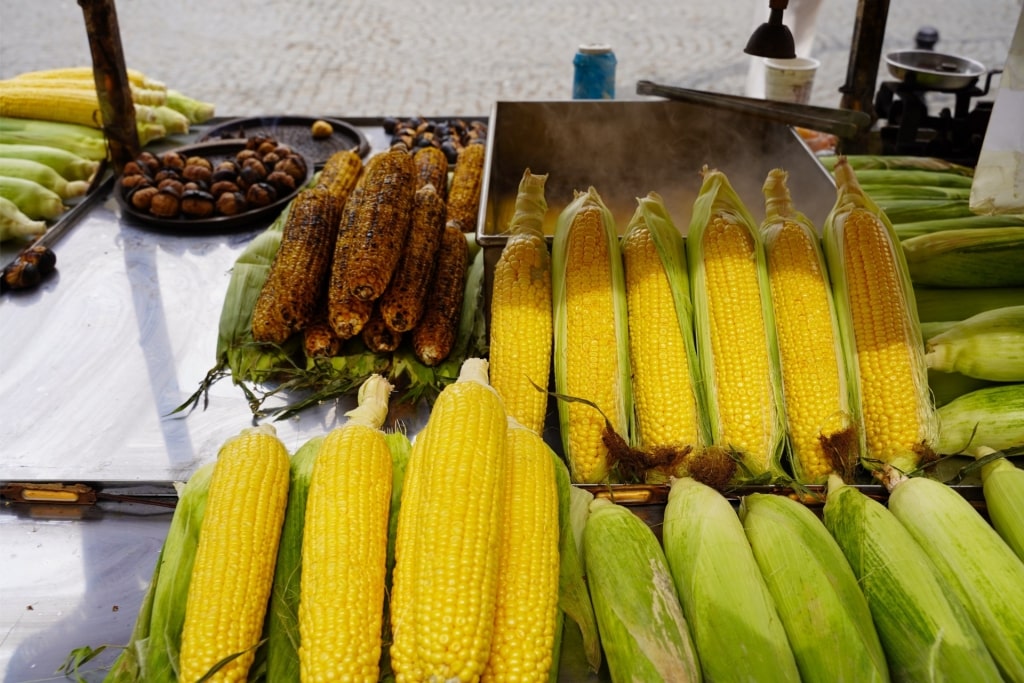Grilled corn from a food cart in Istanbul