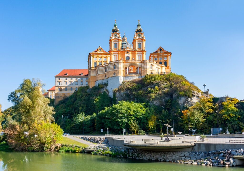 Beautiful waterfront view of Melk Abbey