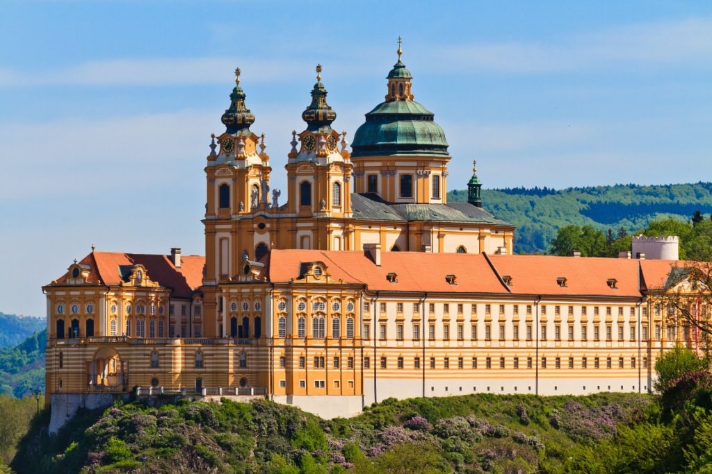 Pretty view of Melk Abbey atop a hill