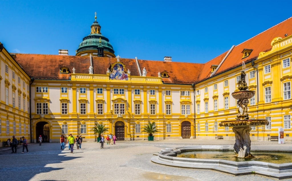 Gorgeous yellow facade of Melk Abbey