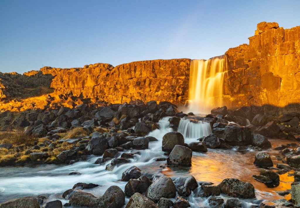 Pretty landscape of Öxarárfoss Waterfall