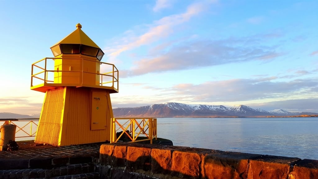 Reykjavik harbor during midnight sun
