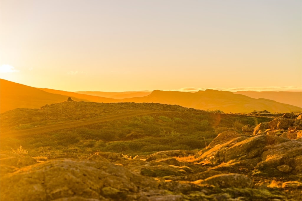 Soft glow of the midnight sun in Iceland